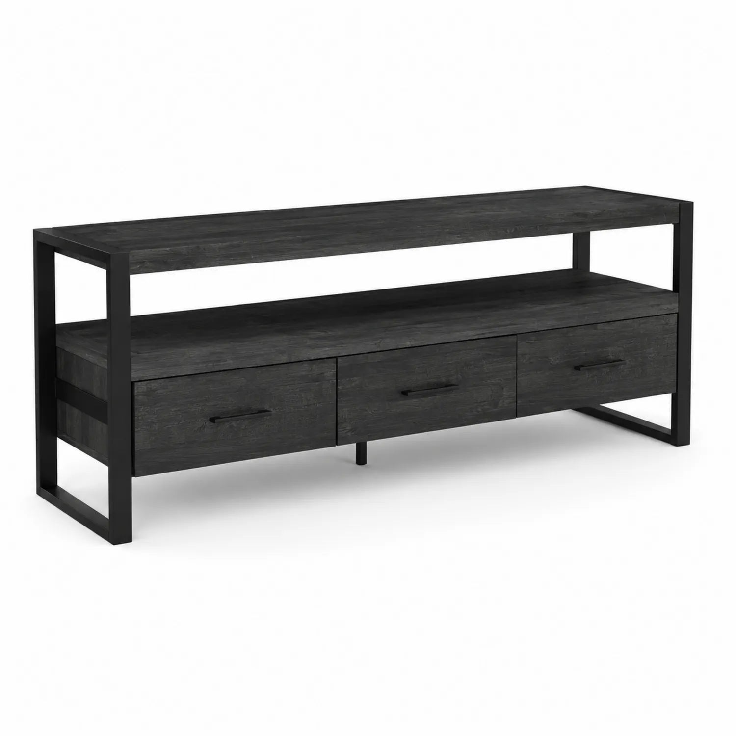 Szafka RTV z metalu i drewna fornirowanego czarna 150cm x 40cm x 50cm