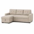 Narożna sofa z funkcją spania i pojemnikiem, tkanina beżowa