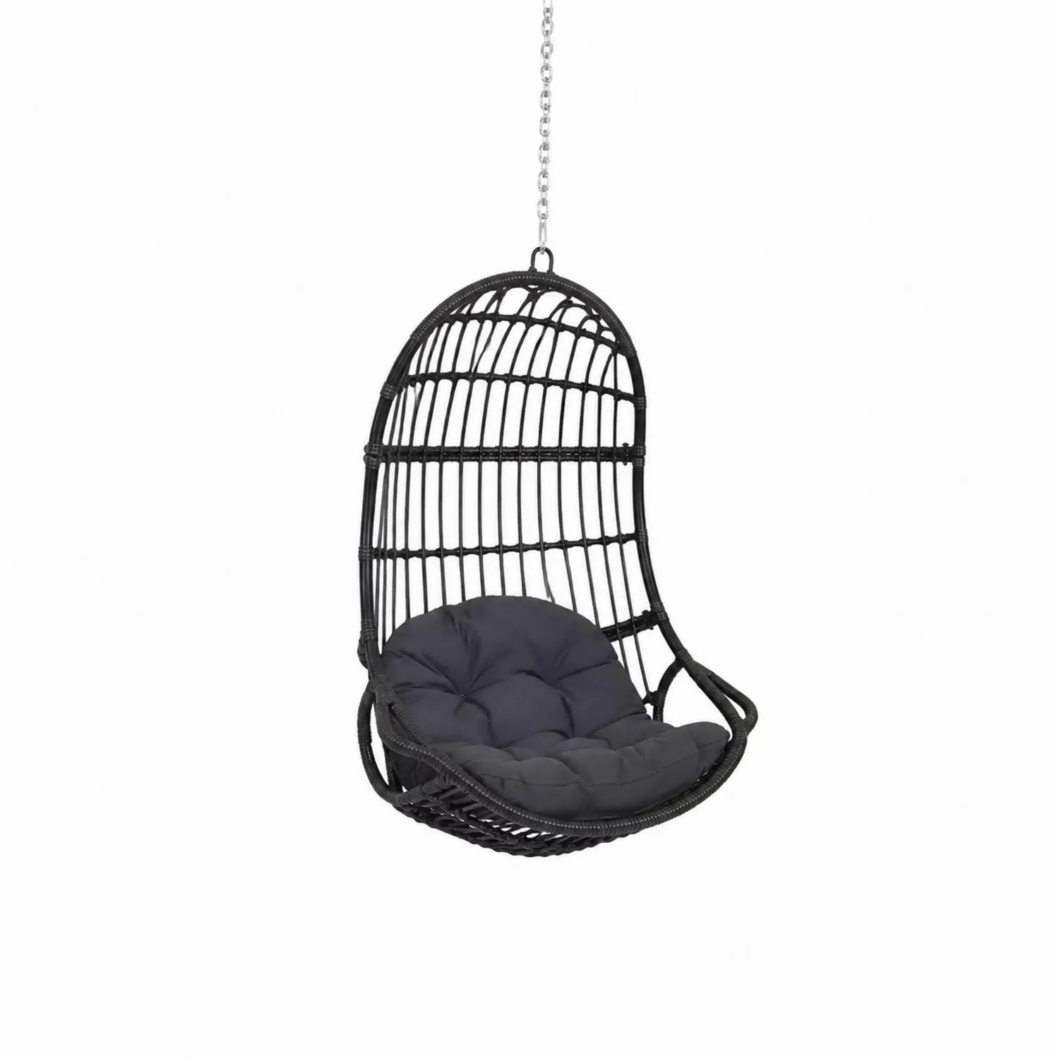 Wiszący fotel rattanowy czarny 105x70x120 cm