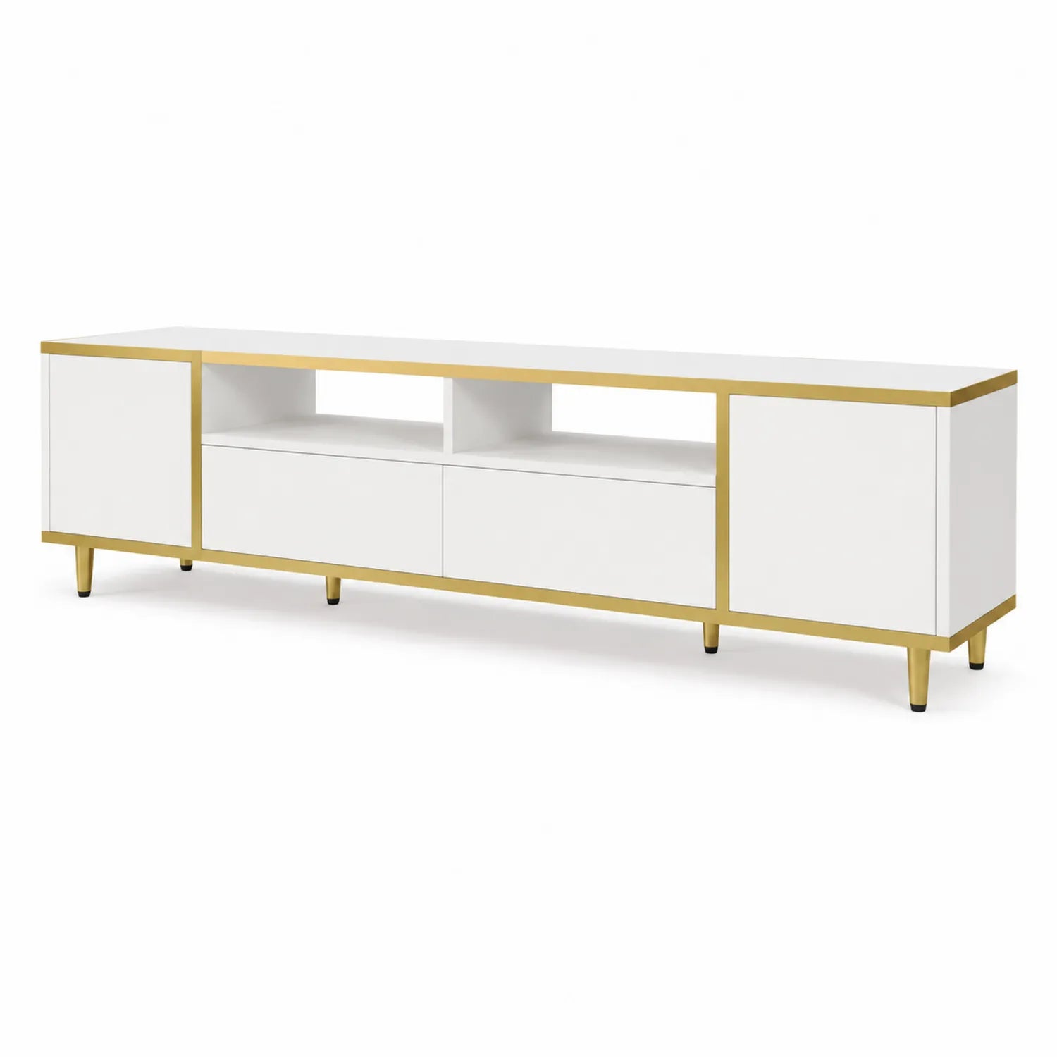 Szafka RTV z płyty MDF i metalu Biały/Złoty 180x45x60 cm