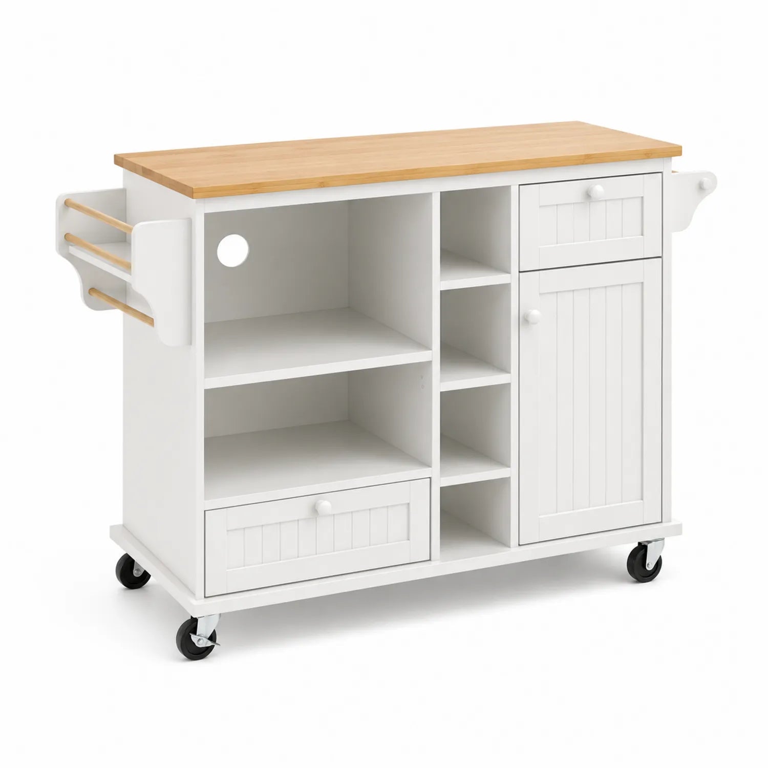 Bufet kuchenny mobilny z drewna sosnowego i MDF biały 90x45x85cm