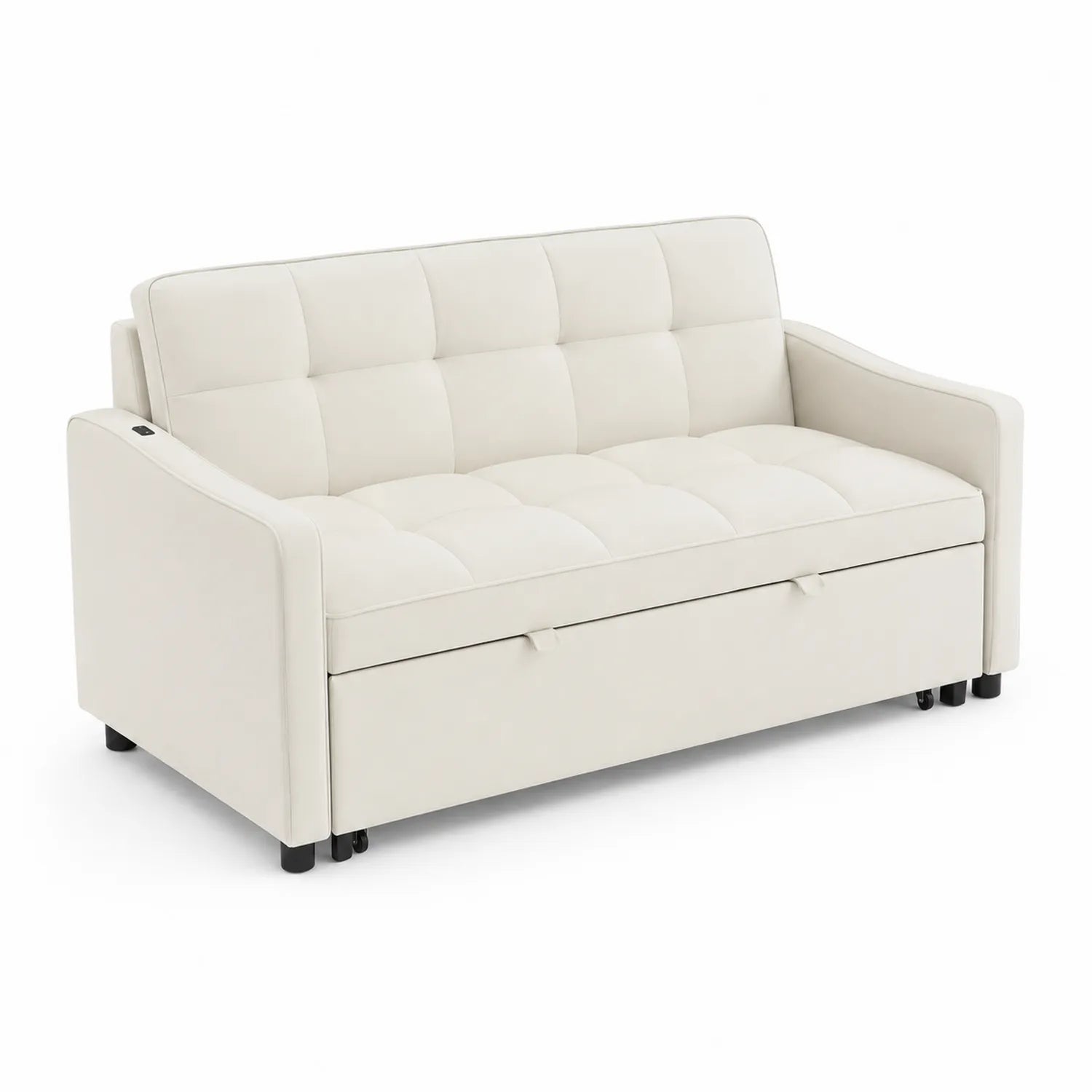 Sofa rozkładana z ekoskóry z funkcją schowka 192 cm Kremowy