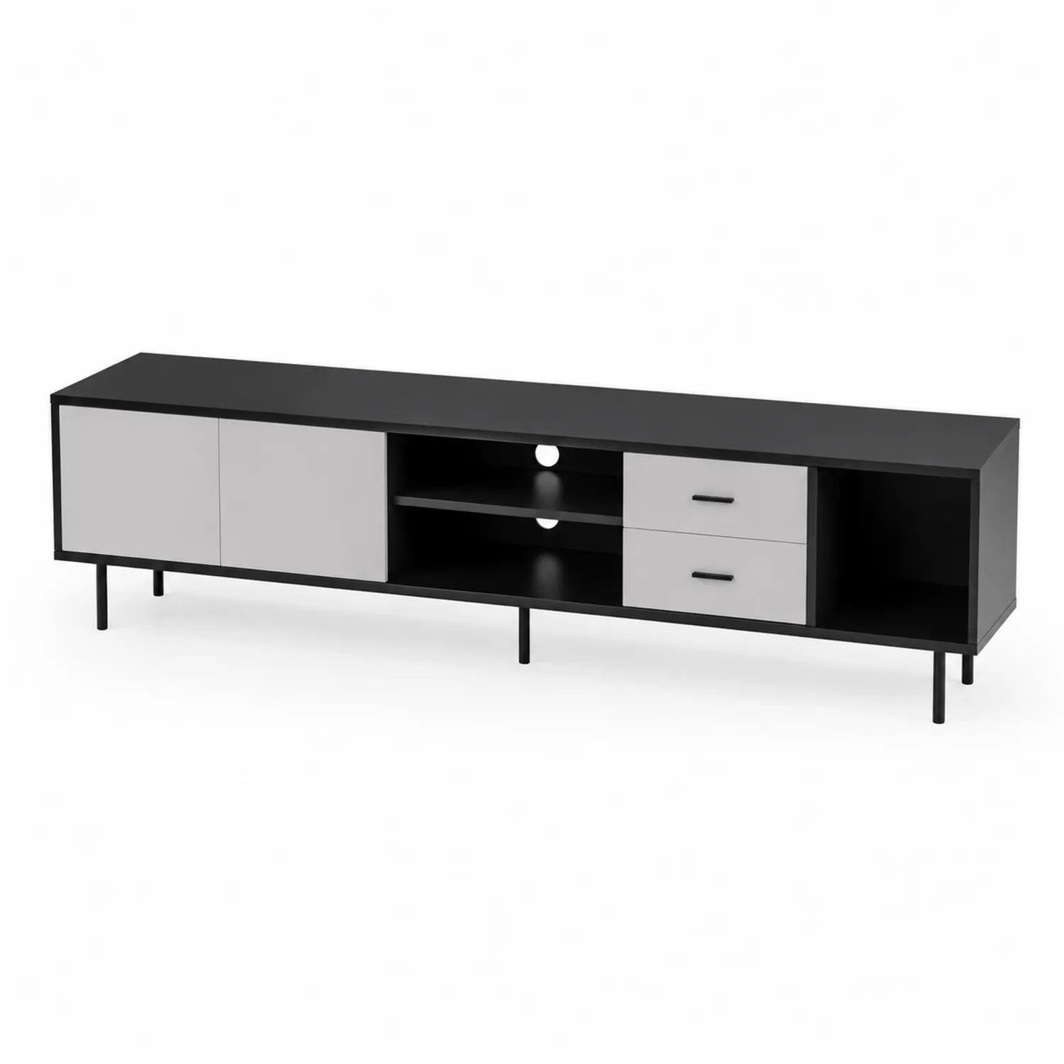 Szafka RTV prostokątna 180x40x50 cm z płyty wiórowej czarno-szara